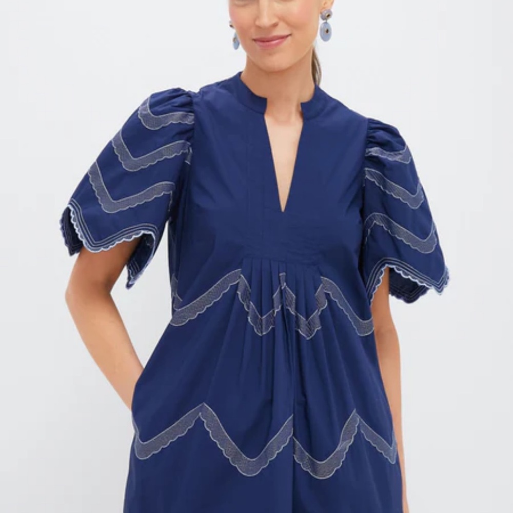 Chic Navy Midi Dress with Embroidered Details